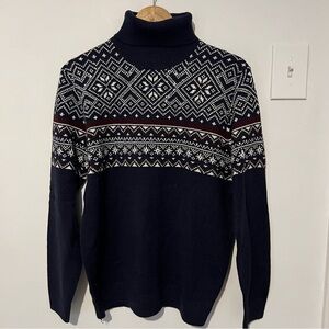 Simons Black and White Patterned Turtleneck Sweater